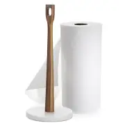 Paper Towel Holders, Kitchen Roll Dispenser Stand Rack /w Marble Base Wood Stick