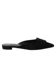Manolo Blahnik | Maysale Buckled Suede Point-Toe Flats in Black | The UNDONE