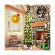 Artificial Pencil Christmas Tree, Premium Hinged Pine Tree with Solid Metal L...