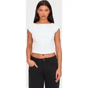 White Woven Boatneck Top, White