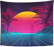 TOMPOP Tapestry Retro Futuristic Neon Landscape 1980S Digital Cyber 80S Party Sci Home Decor Wall Hanging for Living Room Bedroom Dorm 50x60 Inches
