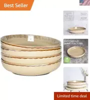 Compact 9.3 in Brown Grey Stoneware Bowls Set of 4 - Microwave & Dishwasher Safe
