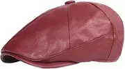 [Lifup] Men Women Newsboy Flat Cap PU Leather Gatsby Ivy Beret Cap, Red 4, One Size