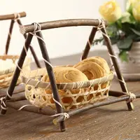 在飛比找蝦皮購物優惠-手工竹編帶提手鏤空麵包籃 水果零食籃 菜籃 收納籃