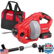 POPULO 20V Cordless Electric Drain Snake, 25Ft Replaceable Cable with 2.0Ah B