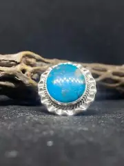 Native American Navajo Apache Blue turquoise Sterling Silver Ring Size 7.75