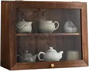 2 Tiered Wood Countertop Cabinet, Small Storage Cabinet with Doors,Wood Organizer Antique Shelf for Kitchen Pantry Living Room Bedroom Bathroom, and Office(Brown)