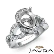 Halo Pave Setting Pear Semi Mount Diamond Engagement Ring 18k White Gold 0.8Ctw