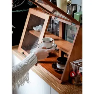 RUVAN居家生活日式純實木廚房小碗櫃餐邊櫃餐桌收納櫃玻璃門移動門櫃子雙面使用