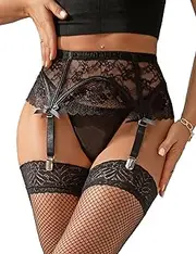 [ohmydear] Womens Lace Garter Belts for Thigh Highs Plus Size Mesh Suspender Belts Sexy Garter Belt Lingerie with 4 Strap Slip