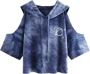 [SweatyRocks] Women's Cold Shoulder Tie Dye Pullover Hoodie Crop Top Sweatshirt