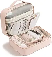 Large Capacity Travel Cosmetic Bags, Portable Waterproof Cosmetic Storage Cases, Large Open Makeup Bag with Recumbent Opening, Cute Toiletry Organizer Case for Women (Colour), Pink, Cosmetic