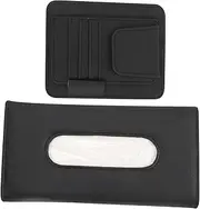 BRIGHTFUFU 1Set Car Tissue Holder for Visor Leather Tissue Case with Eyeglasses Clip Card Slot Change Holder Easy Installation Suitable for Sun Visor Backseat