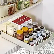 DAIYEE Pull Out Cabinet Organiser, Heavy Duty Slide Out Drawers with Adhesive Nano Film, Sliding Pantry Shelves, Roll Out Storage Shelf for Kitchen, Living Room, Bathroom (30cmW*43cmD*7cmH)