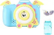 SOPOTUTU 1Pc Cartoon Dinosaur Camera Bubble Machine Fully Automatic Blowing Bubble Maker with Light Music for Outdoor Fun Educational No Battery Required Blue