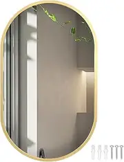 Yezi Oval Wall Mirror Large Vanity Bathroom Mirrors Makeup Shaving Home Decor Gold Metal Frame 84cm x 50cm