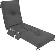 Kigley 1 Pcs 76 x 22 x 6 Inches Chaise Lounge Cushions with Side Pocket Waterproof, Fade Resistant, Tufted Patio Cushion for Chaise Lounger for Indoor Outdoor Patio Sunbathing (Dark Gray)
