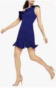 Aidan by Aidan Mattox Flounced One-Shoulder Navy Dress Size 16