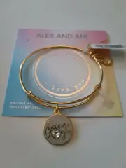 Alex and Ani BECAUSE I LOVE You Bangle Bracelet NWT WhiteENAMEL Heart MOM Sister