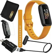 [Fitbit] Inspire 3 Health & Fitness Activity Tracker (Morning Glow) with Workout Intensity, Sleep Tracking, 2 Sizes Bands, 3.3foot Charging Cable, Wall Adapter, Screen Protectors & PremGear Cloth