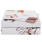Woodland Forest Kids Sheet Set Full Size, Fall Animal Print Bedsheet Camper T...