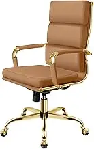 ALFORDSON High Back Gold Brown PU Leather Home Ergonomic Desk Chair with Removable Armrest Cover, Office Chair with Height Adjustable SGS Listed Gas Lift, Padded Computer Chair for Gaming, Max 150kg