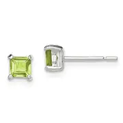 Sterling Silver Polished 4mm Square Light Green Cz Stud Earrings