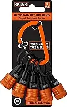Railer Bit Holder Keychain 5pc - 1/4 inch Hex Shank Bit Holders - Quick-change Design For Nut Driver, Screwdriver & Drill Bits, Include Keychain Carabiner