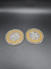 2 Excalibur Tokens Jouster Sword in the Stone Vintage LV $10 Silver Gaming Token