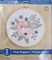 Leisure Arts Embroidery Kit 6" Pink Poppies - Embroidery Kit for Beginners!