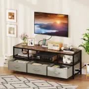 Costway3-Tier TV Stand for TVs up to 65 Inch with Power Outlets USB Charging-Rustic Brown