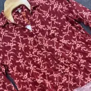 Knox Rose Burgundy Abstract Ikat Button Down Boho High Low Long Sleeve Relaxed