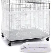Large Bird Cage Cover Birdcage Nylon Mesh Net Cover Seed Feather Catcher Twinkle Star Universal Birdcage Cover Bird Seed Guard Skirt for Parakeet Macaw African Square Cage (White)