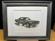 Drawing of a 1968 Plymouth Barracuda CUDA Car Graphite Pencil Sketch Picture