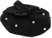 [ROMISBABA] Fashionable Beret Hats for Women Traditional Octagonal Shape Bowknot Pearls Versatile for Daily Wear Black