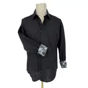 Robert Graham Woven Button Front Long Sleeve Shirt NICHOLLS Solid Black Floral M