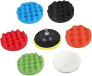 7PCS Buffing Pad Self Adhesive Wool Discs for Polishing Waxing Car Polisher Kit with Grip Backing Plate for Automotive Detailing Finishing