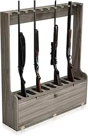 Soaoo Gun Racks Holds 10 Long Guns Wooden Rifle Rack Floor Stand Rifle Racks Display Holder Stand with Storage for Firearms Display Storage Home Accessories Office(Gray)