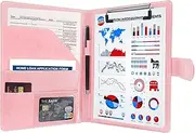 GraduationMall A5 Writing Case with Clipboard Travel Wallet Magnetic Closure PU Leather Portable Document Organiser Pink