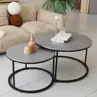 Modern Nesting round Grey Marble Top Coffee Table Set Sintered Stone Table Metal