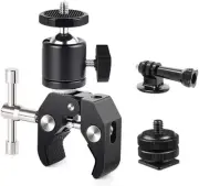 Camera Super Clamp Mount with Ball Head Mount Hot Shoe Adapter with 1/4 Thread