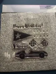 CTMH B1531 RACECAR BIRTHDAY ~ Vroom, Checkered Flags, Racecar, Numbers