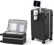 [Hanke] 20 Inch Carry On Luggage 22x14x9 Airline Approved with Cup Holder,Top Opening Hardside Suitcase Travel Hand Luggage with Wheels,Jet Black