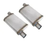 HI PERFORMANCE FREE FLOW 409 STAINLESS STEEL MUFFLERS 2.5" OFFSET OFFSET PAIR