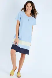 Scoop Neck Linen Blend Dress--GOR-35152