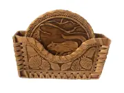 Russian Hand Made Birch Bark Set of 6 Coasters and Holder Squirrel Tree
