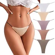 [abandi] 5 Pack G-String Thongs for Women Sexy T-back Tangas Low Rise Hipster Underwear Seamless Thong Panties Ice Silk Panties