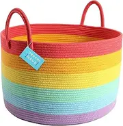 OrganiHaus Large Blanket Basket for Living Room 20x13, Rainbow Rope Basket for Classroom Organization, Toy Storage Basket, Woven Kids Laundry Basket, Baby Toy Box, Cute Storage Basket, Nursery Hamper