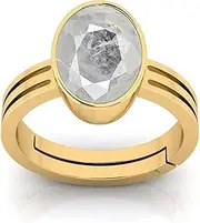 [ANUJ SALES] 7.00 Ratti / 6.00 Carat AA++ Quality Certified Ashtadhatu Adjaistaible Gold Ring Unheated Natural White Sapphire Pukhraj Loose Gemstone, free size, Gold Plated, Quartz