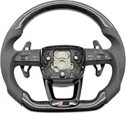 Carbon Fiber Perforated Leather Multifunctional Flat Bottomed Sports Steering Wheel，Compatible With Q5 FY Q7(RS LOGO)